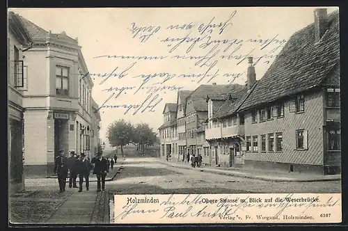 AK Holzminden, Obere Strasse mit Blick auf die Weserbrücke