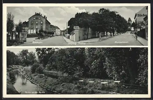 AK Leipzig-Thekla, Bölckstrasse Ecke Neutzscherstrasse, Partie an der Parthe