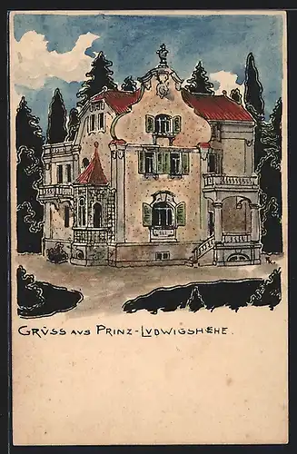 Künstler-AK München-Thalkirchen, Villa in der Kolonie Prinz-Ludwigs-Höhe