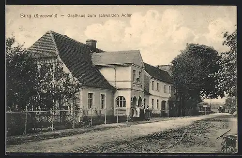 AK Burg /Spreewald, Gasthaus zum schwarzen Adler, Bes. Paul Adam