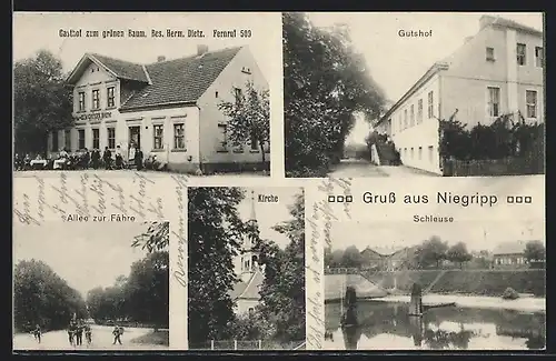 AK Niegripp, Gasthof zum grünen Baum, Gutshof, Schleuse