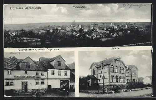 AK Ochshausen, Totalansicht, Gastwirtschaft v. Heinr. Oppermann, Schule