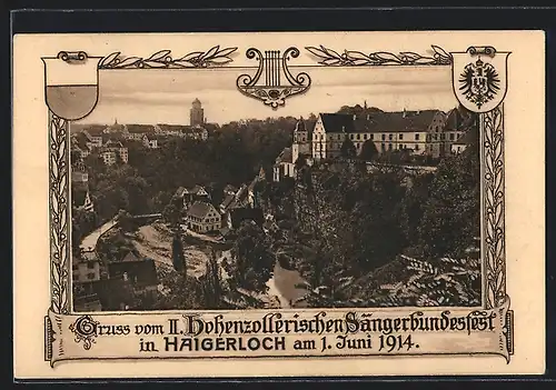 AK Haigerloch, II. Hohenzollerisches Sängerbundesfest 1914, Ortsansicht