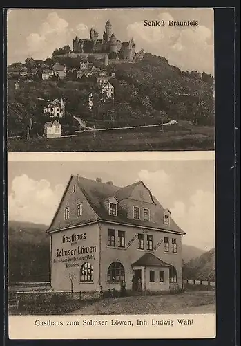 AK Braunfels, Gasthaus zum Solmser Löwen, Inh. Ludwig Wahl, Schloss