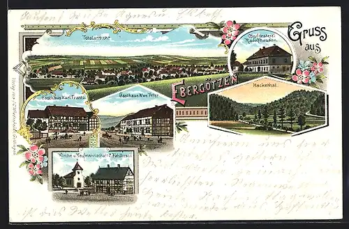 Lithographie Ebergötzen, Gasthaus Karl Frantz, Gasthof Wwe. Peter, Oberförsterei