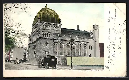 AK New York, NY, Synagoge mit Strasse und Kutsche
