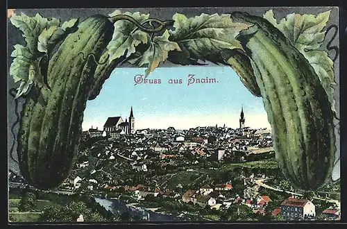 Lithographie Znaim, Teilansicht, Gurken