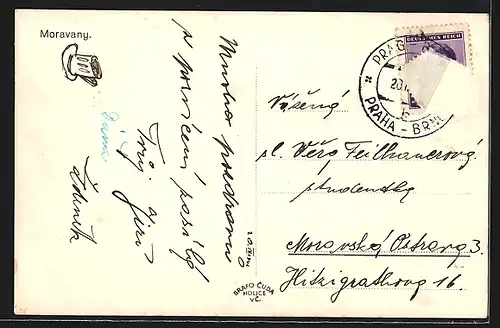 AK Moravny, Strassenpartie mit Bäumen