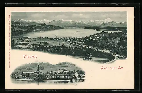 AK Starnberg, Blick aud den See aus der Vogelschau