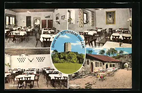 AK Weiler / Sinsheim, Gasthaus Burgschänke, Jagdzimmer, Nebenzimmer, Schlosshof