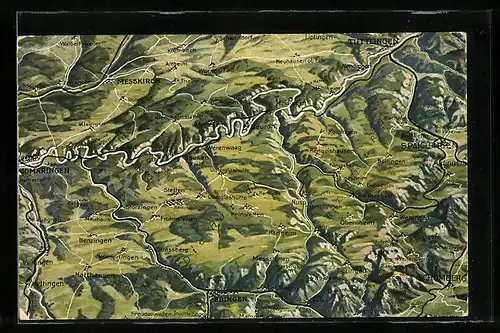 AK Ebingen, Ortsansicht mit Umgebung aus der Vogelperspektive