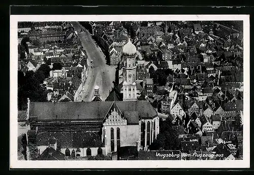 AK Augsburg, Teilansicht mit Kirche vom Flugzeug aus