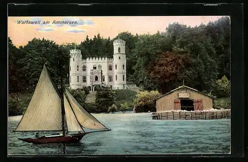 AK Wartaweil am Ammersee, ein Segelboot vor dem Schloss