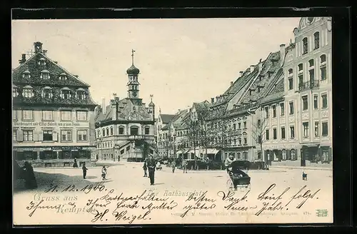 AK Kempten / Bayern, Rathausplatz mit Gasthaus zum grünen Baum