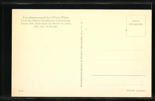 AK Weida /Th., Eisenhammerwerk, Innenansicht mit Arbeiter