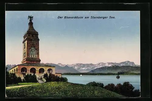 AK Berg / Starnberger See, Blick zum Bismarckturm
