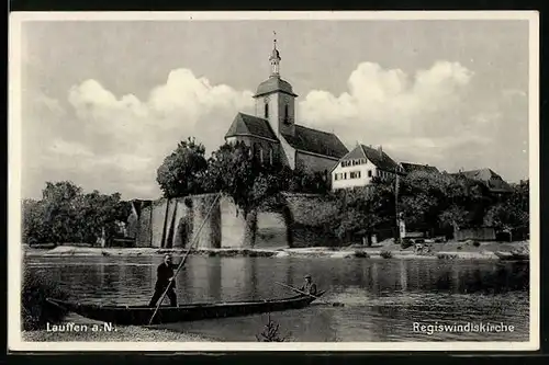 AK Lauffen a. N., Regiswindiskirche, vom Wasser gesehen