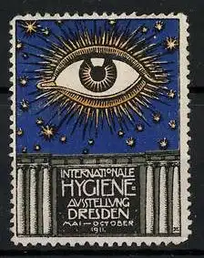 Reklamemarke Dresden, Internationale Hygiene-Ausstellung 1911, Messelogo Auge & Säulen