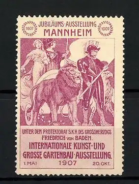 Reklamemarke Mannheim, Intern. Kunst- und Gartenbau-Ausstellung 1907, Friedrich von Baden mit Gefolge
