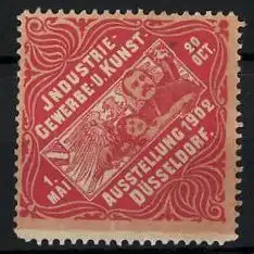 Reklamemarke Düsseldorf, Industrie-, Gewerbe- und Kunstausstellung 1902, Vater mit Tochter