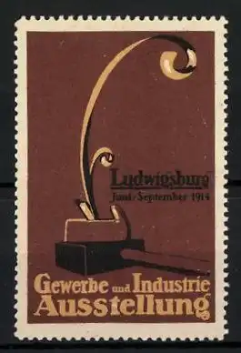 Reklamemarke Ludwigsburg, Gewerbe - und Industrie-Ausstellung 1914, Hobel und Hammer, braun
