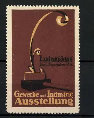 Reklamemarke Ludwigsburg, Gewerbe - und Industrie-Ausstellung 1914, Hobel und Hammer, braun