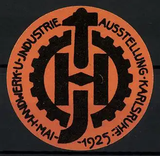Reklamemarke Karlsruhe, Handwerk- und Industrie-Ausstellung 1925, Messelogo Hammer und Zahnrad