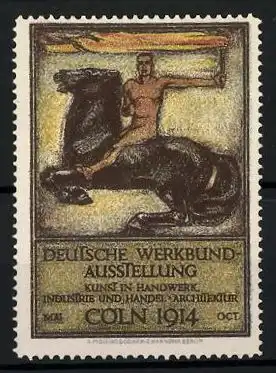 Reklamemarke Cöln, Deutsche Werkbund-Ausstellung 1914, nackter Reiter mit Fackel