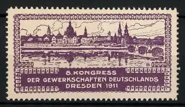 Reklamemarke Dresden, 8. Kongress der Gewerkschaften Deutschlands 1911, Stadtpanorama