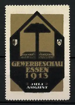 Reklamemarke Essen, Gewerbeschau 1913, Hammer und Wappen