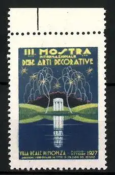 Reklamemarke Monza, III. Mostra Internazionale delle Arti Decorative 1927, Pavillon bei Feuerwerk