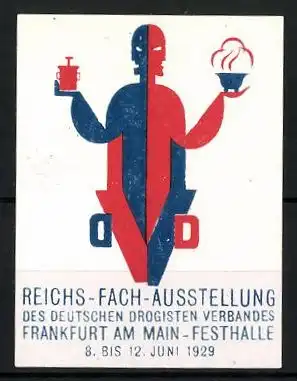 Reklamemarke Frankfurt a. M., Reichs-Fachausstellung d. deutschen Drogisten-Verbandes 1929, Messelogo