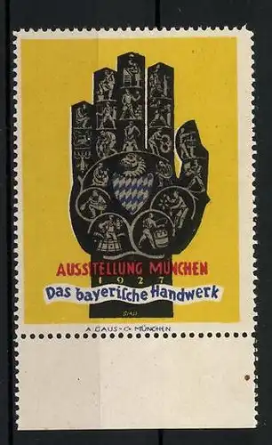 Reklamemarke München, Ausstellung Das bayerische Handwerk 1927, Messelogo Hand