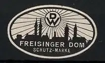 Präge-Reklamemarke Freising, Freisinger Dom, Stadtsilhouette, Logo