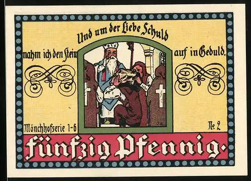 Notgeld Manebach 1921, 50 Pfennig, Mönchhofserie: Und um der Liebe Schuld ...