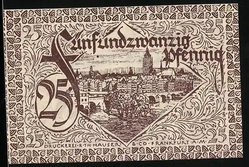 Notgeld Frankfurt am Main 1919, 25 Pfennig, Ortsansicht und Wappen