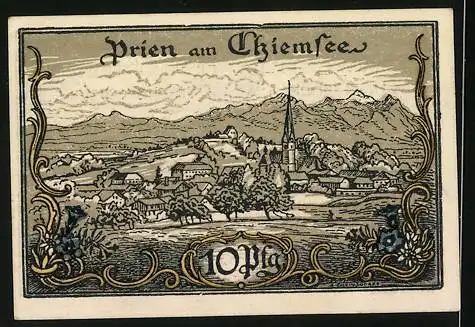 Notgeld Prien am Chiemsee 1920, 10 Pfennig, Ortsansicht