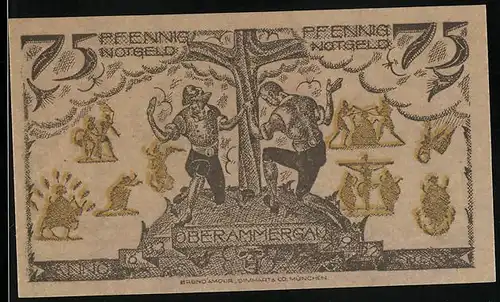 Notgeld Oberammergau 1921, 75 Pfennig, Ortsansicht und Kreuz