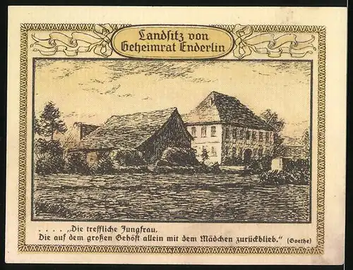 Notgeld Emmendingen 1921, 50 Pfennig, Wappen und Landsitz von Geheimrat Enderlin