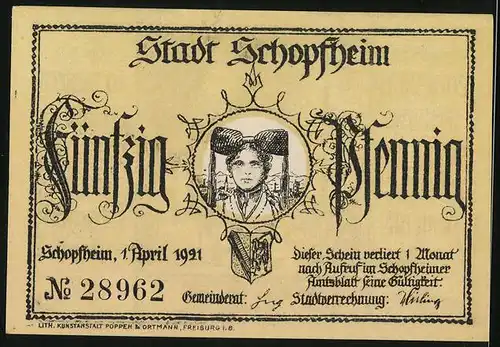 Notgeld Schopfheim 1921, 50 Pfennig, Der Mann im Mond