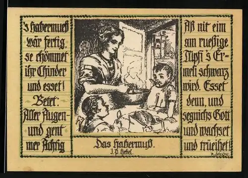 Notgeld Schopfheim 1921, 50 Pfennig, Mutter mit Kleinkind