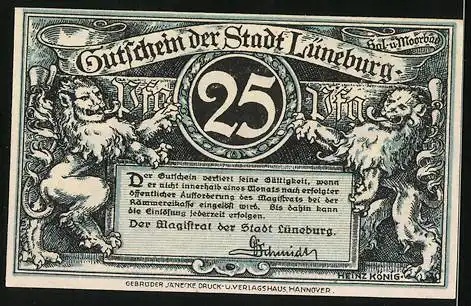 Notgeld Lüneburg, 25 Pfennig, Schütting und Sülfmeisterbrunnen