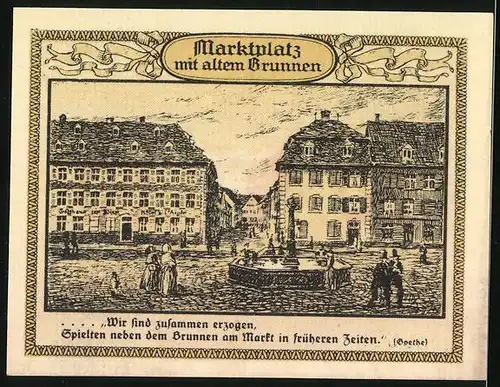 Notgeld Emmendingen 1921, 50 Pfennig, Wappen, Marktplatz mit altem Brunnen