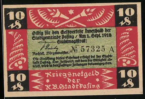 Notgeld Pasing 1918, 10 Pfennig, Wappen mit Burg