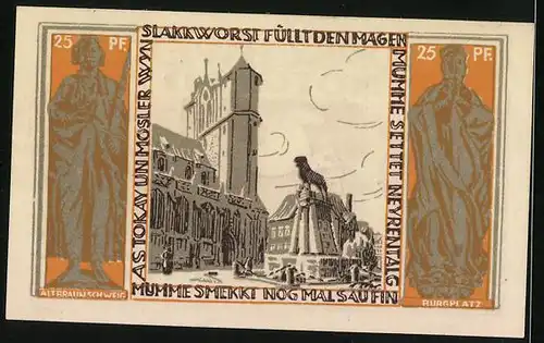 Notgeld Braunschweig 1921, 25 Pfennig, Burgplatz