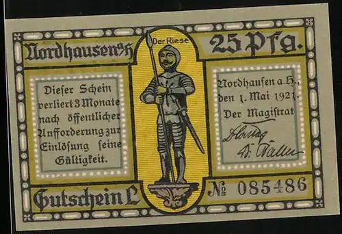 Notgeld Nordhausen a/H 1921, 25 Pfennig, Der Riese, Alte Stadtbefestigung