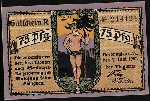 Notgeld Nordhausen a/H. 1921, 75 Pfennig, Der wilde Mann, Panorama