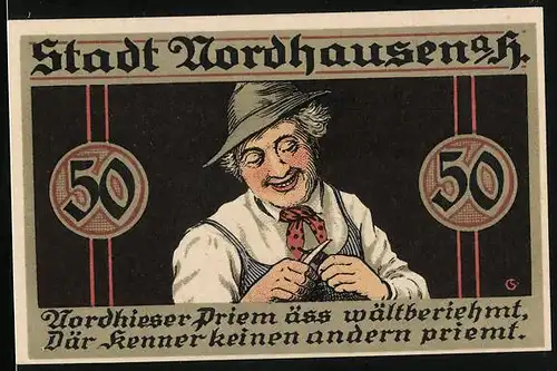Notgeld Nordhausen a/H. 1921, 50 Pfennig, Nordhieser Priem