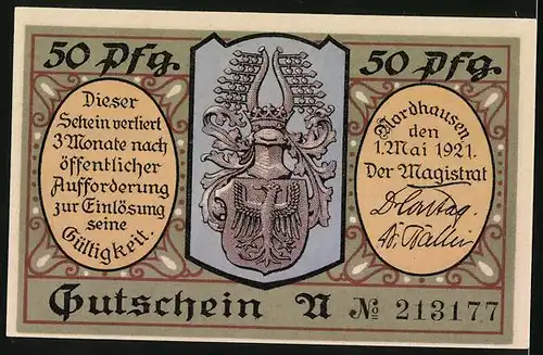 Notgeld Nordhausen a/H. 1921, 50 Pfennig, Nordhieser Priem