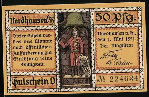 Notgeld Nordhausen a/H 1921, 25 Pfennig, Der Roland, Die Finkenburg